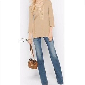 Michael Kors lace up tunic sweater size Large color khaki